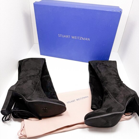 Stuart Weitzman Highland Black Suede Over Knee Boots 9B US 39.5 Tie Back Heel - Picture 13 of 13